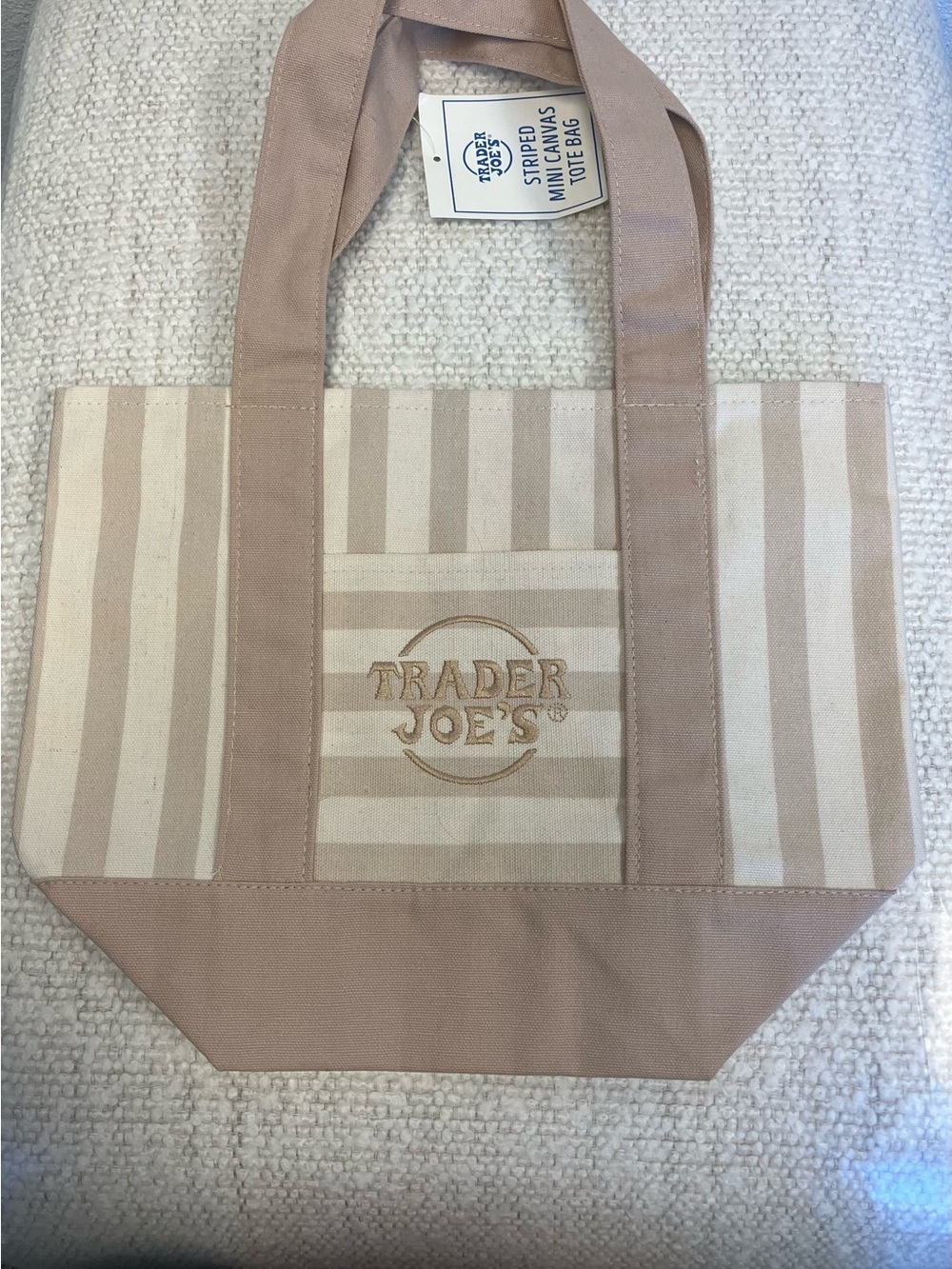 Trader Joe's Beige Stripe Canvas Tote with Neutral Accents